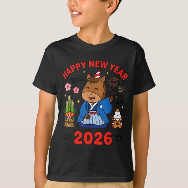 Camiseta Happy New Year 2026 Cute Horse Japanese Celebratio (Anverso)