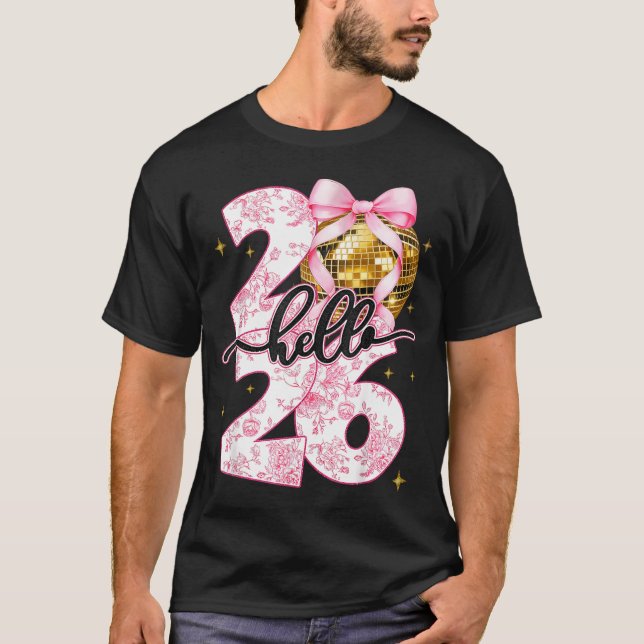 Camiseta Happy New Year 2026 Disco Ball Bow New Year's Eve  (Anverso)