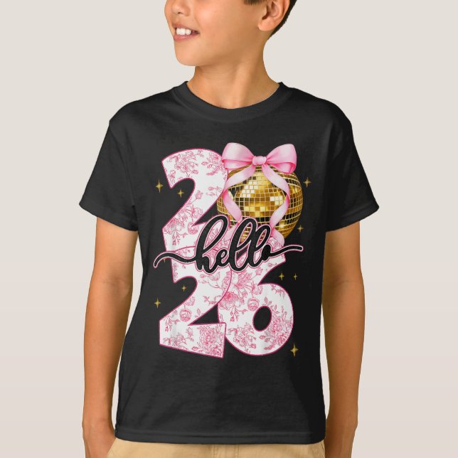 Camiseta Happy New Year 2026 Disco Ball Bow New Year's Eve  (Anverso)
