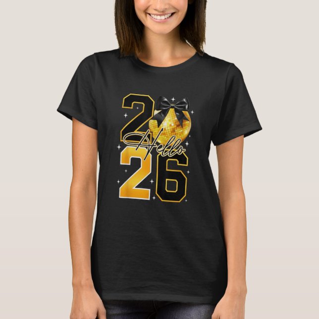 Camiseta Happy New Year 2026 Disco Ball Bow New Year's Eve (Anverso)