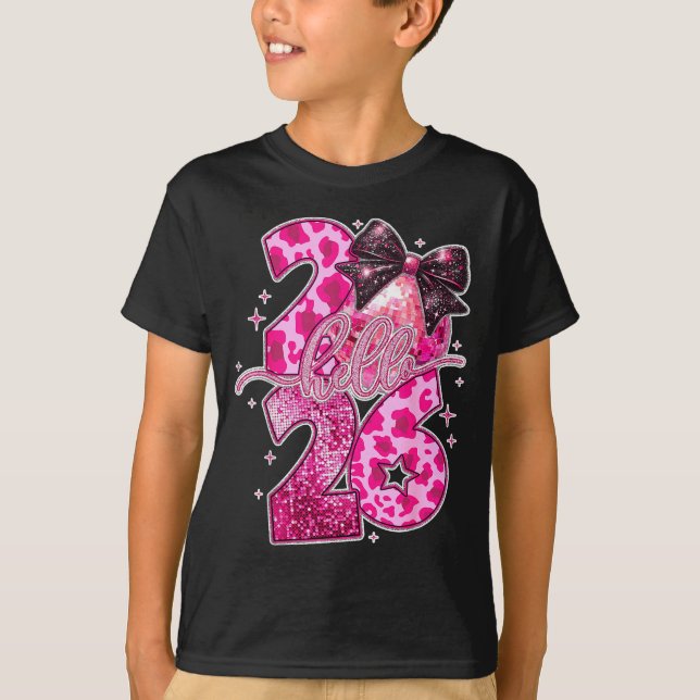 Camiseta Happy New Year 2026 Disco Ball Bow New Year's Eve  (Anverso)