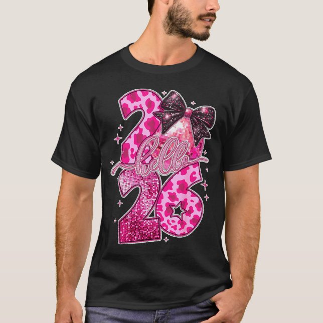 Camiseta Happy New Year 2026 Disco Ball Bow New Year's Eve  (Anverso)