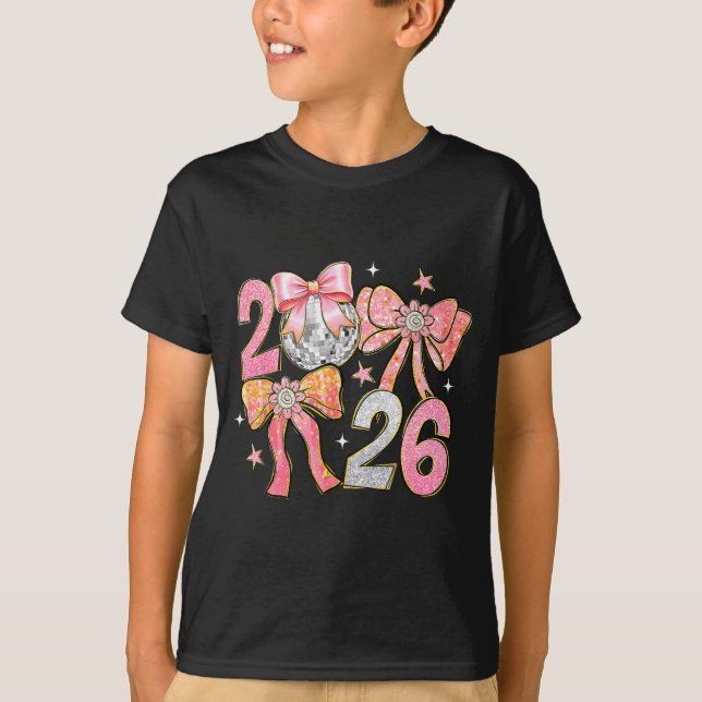 Camiseta Happy New Year 2026 Disco Ball Coquette Bow New Ye (Anverso)
