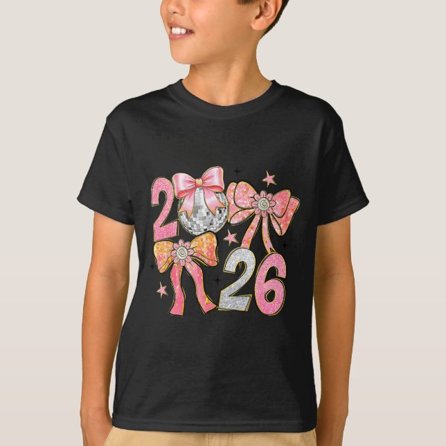 Camiseta Happy New Year 2026 Disco Ball Coquette Bow New Ye (Anverso)