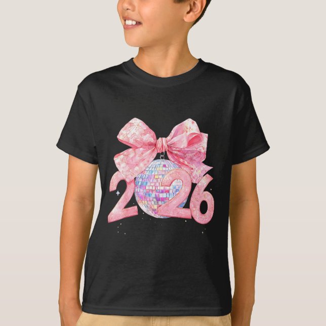 Camiseta Happy New Year 2026 Disco Ball Nk Coquette Bow Fam (Anverso)
