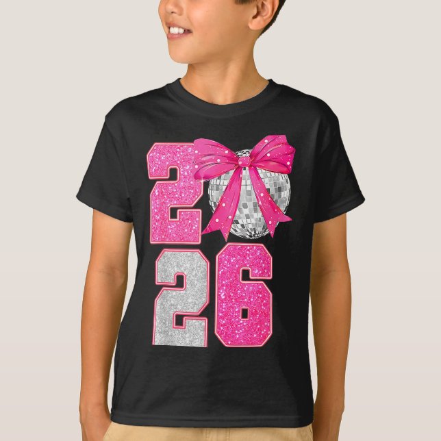 Camiseta Happy New Year 2026 Disco Ball Nk Coquette Bow Fam (Anverso)