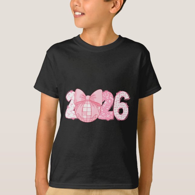 Camiseta Happy New Year 2026 Disco Ball Nk Coquette Bow Fam (Anverso)