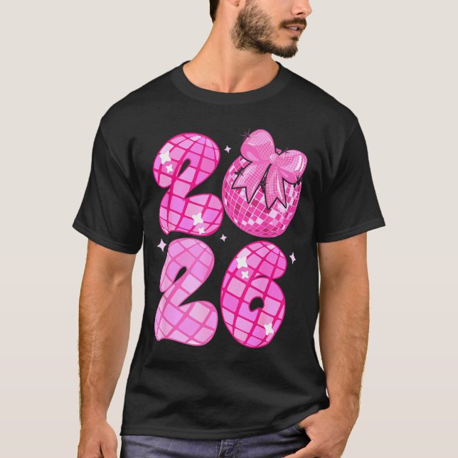 Camiseta Happy New Year 2026 Disco Ball Nk Coquette Bow Fam (Anverso)