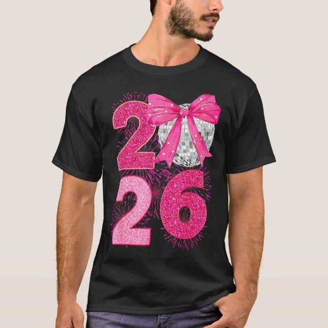 Camiseta Happy New Year 2026 Disco Ball Nk Coquette Bow Fam (Anverso)