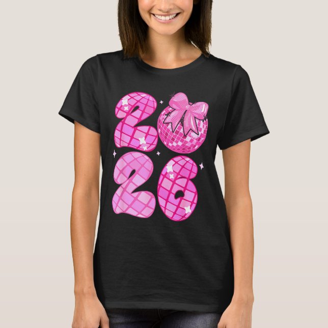 Camiseta Happy New Year 2026 Disco Ball Nk Coquette Bow Fam (Anverso)