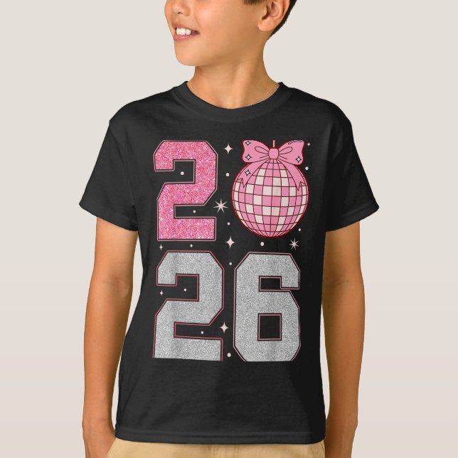Camiseta Happy New Year 2026 Disco Ball Nk Coquette Bow Fam (Anverso)