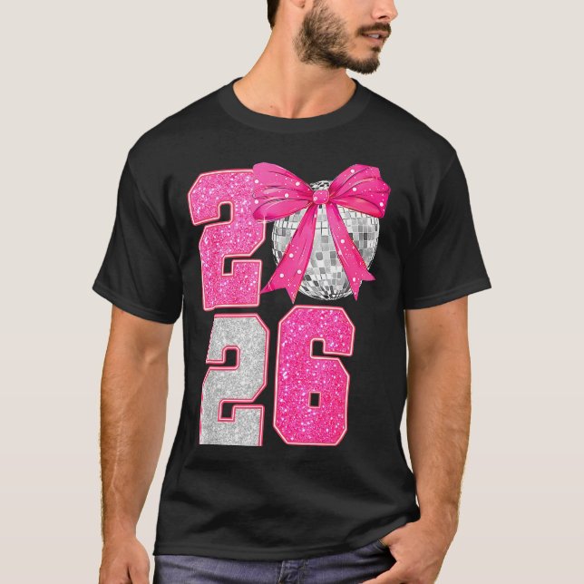 Camiseta Happy New Year 2026 Disco Ball Nk Coquette Bow Fam (Anverso)
