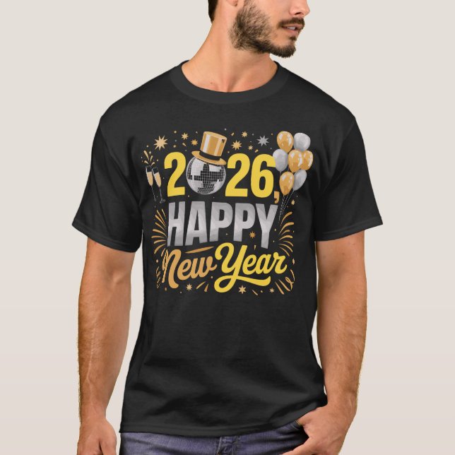 Camiseta Happy New Year 2026 Family Balloons Fireworks  (Anverso)