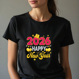 Camiseta Happy New Year 2026 Fireworks Party Comfort