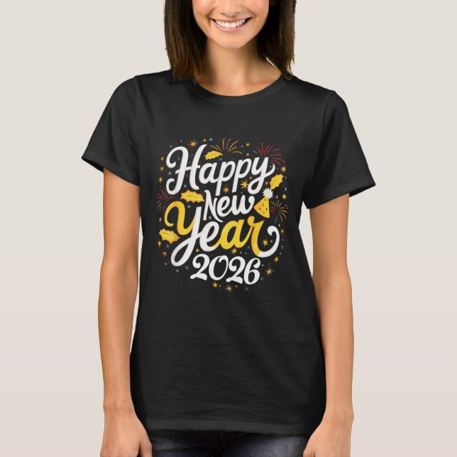 Camiseta Happy New Year 2026 Fireworks Party Graphic Men Wo (Anverso)