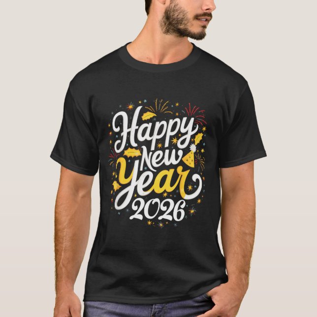 Camiseta Happy New Year 2026 Fireworks Party Graphic Men Wo (Anverso)