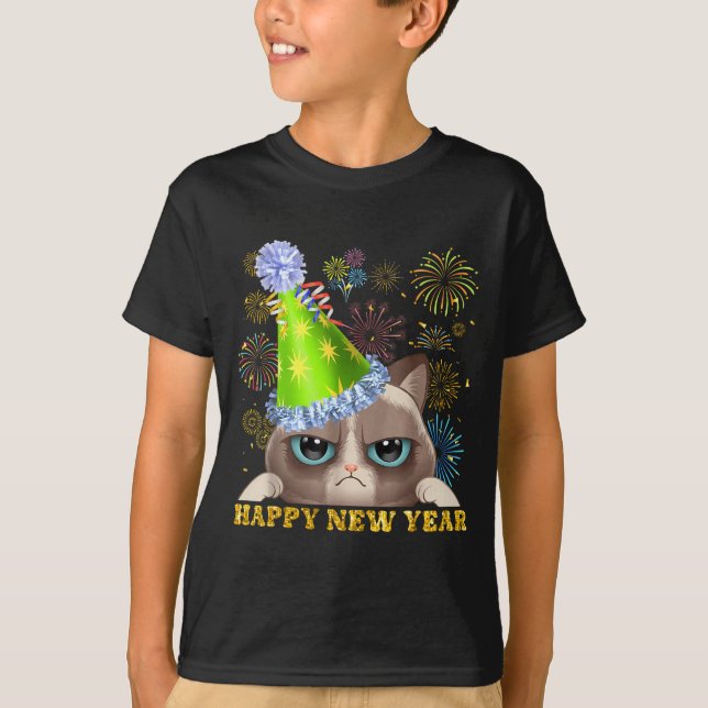 Camiseta Happy New Year 2026 Funny Cat New Year's Eve Hat G (Anverso)