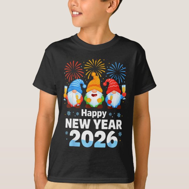Camiseta Happy New Year 2026 Gnome With Fireworks And Champ (Anverso)