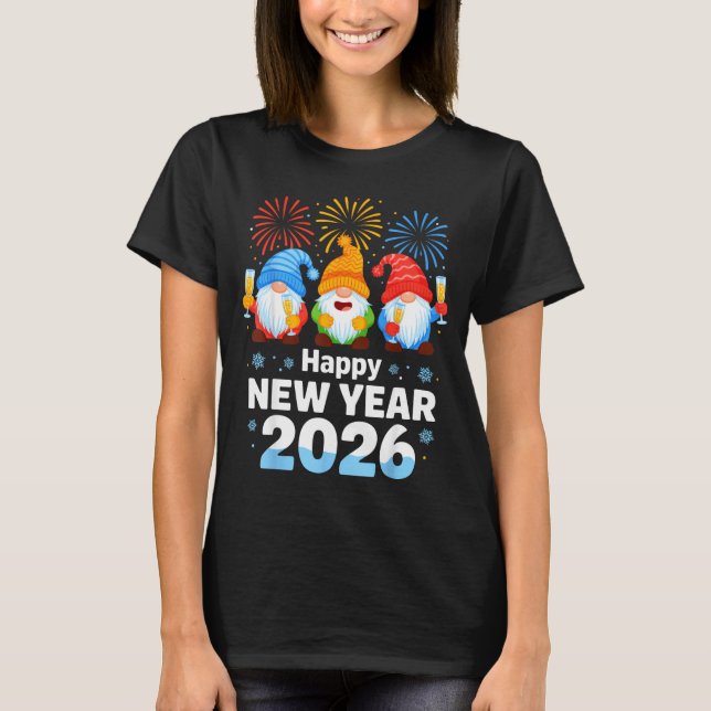 Camiseta Happy New Year 2026 Gnome With Fireworks And Champ (Anverso)