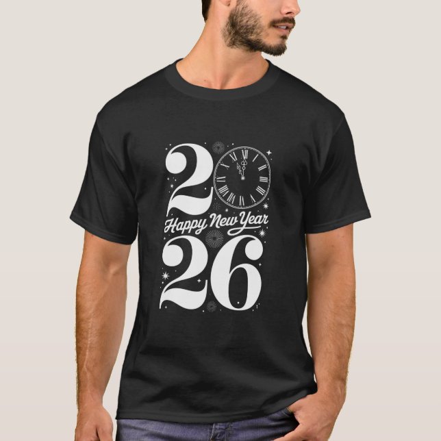 Camiseta Happy New Year 2026 Midnight Clock Countdown (Anverso)