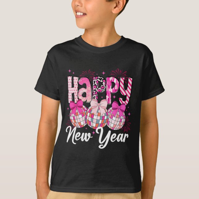 Camiseta Happy New Year 2026 Nk Coquette Bow Disco Ball Fir (Anverso)