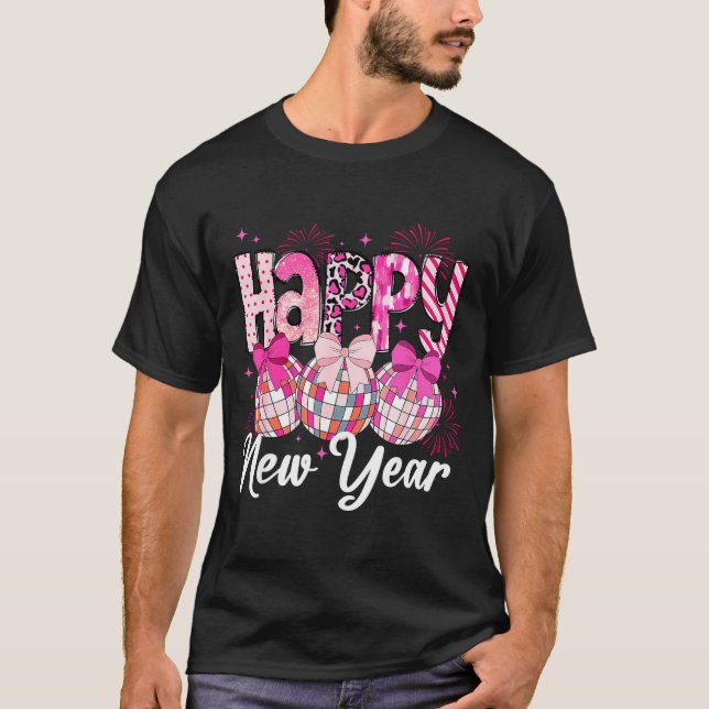 Camiseta Happy New Year 2026 Nk Coquette Bow Disco Ball Fir (Anverso)