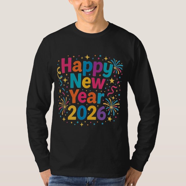 Camiseta Happy New Year 2026 — Rainbow Confetti Celebration (Anverso)