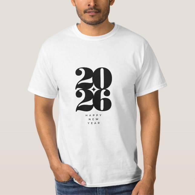 Camiseta Happy New Year 2026 Typography Logo Design T-Shirt (Anverso)