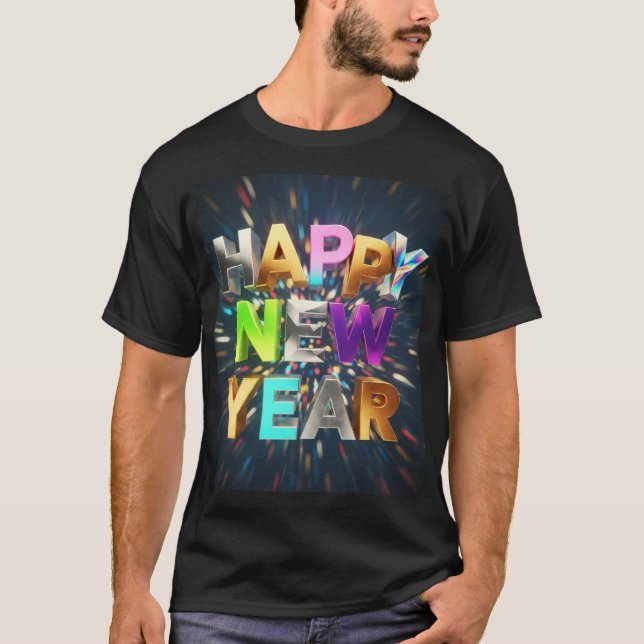 Camiseta Happy New Year 3D Metallic Text – Festive Celebrat (Anverso)