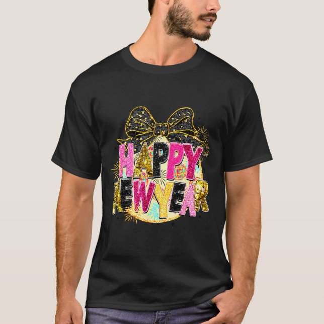 Camiseta Happy New Year Disco Ball Coquette Bow New Years E (Anverso)