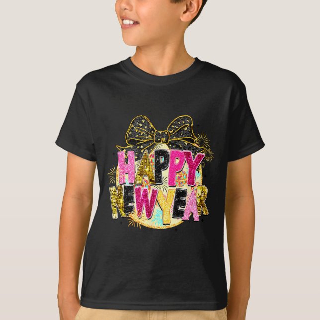 Camiseta Happy New Year Disco Ball Coquette Bow New Years E (Anverso)