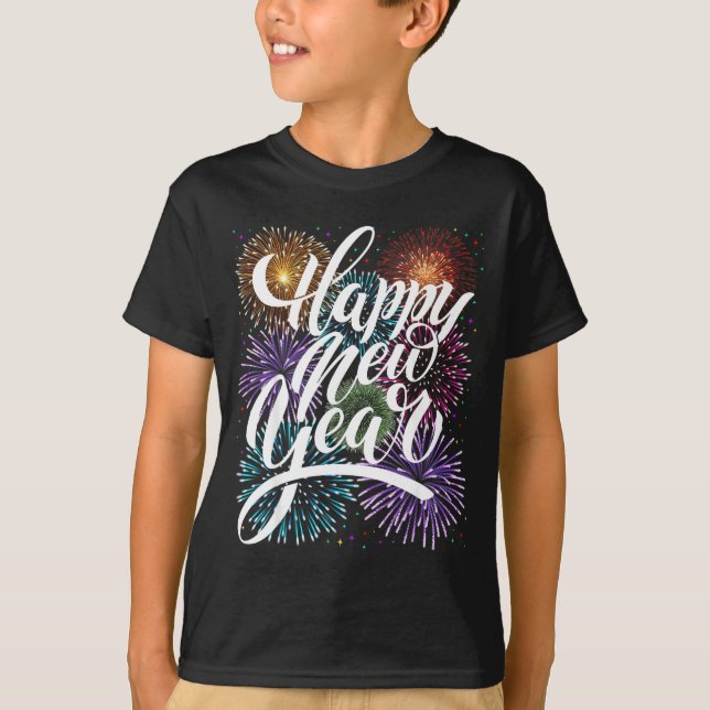 Camiseta Happy New Year Firework Family Matching Men Women  (Anverso)
