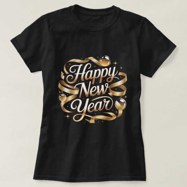 Camiseta Happy New Year Gold Ribbon Elegant NYE Party Desig (Diseño del anverso)