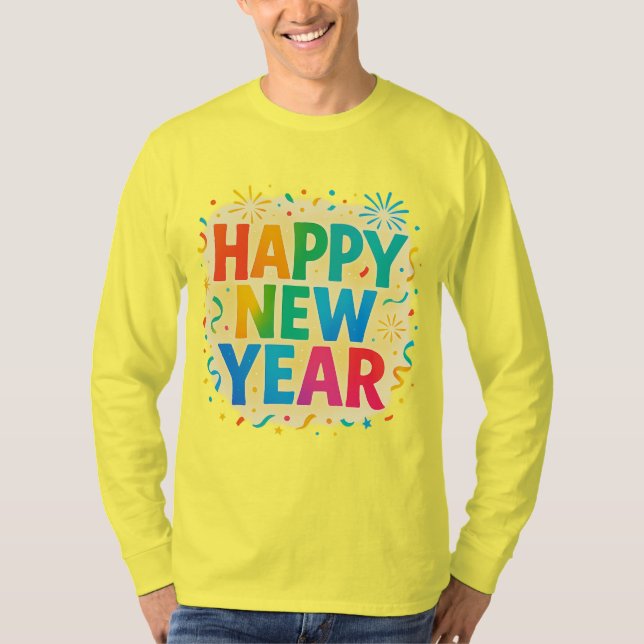 Camiseta Happy New Year — Multicolour Confetti Celebration  (Anverso)