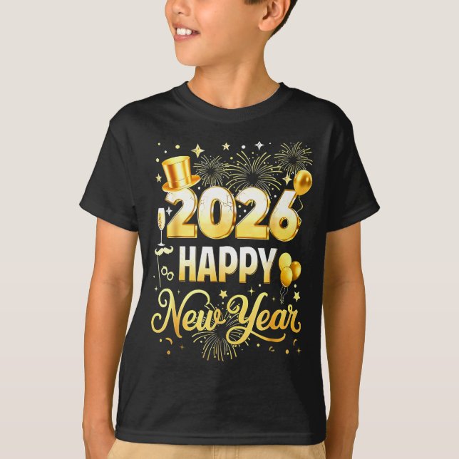 Camiseta Happy New Year Party 2026 Funny Balloon Family Mat (Anverso)