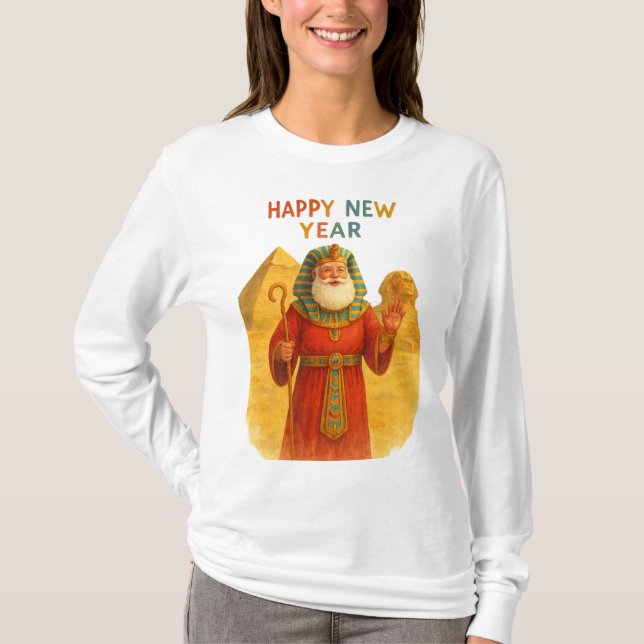 Camiseta Happy New Year Pharaoh Santa Funny Egyptian  (Anverso)