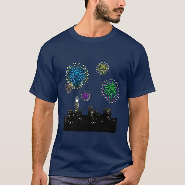 Camiseta Happy New Year’s Eve Midnight Fireworks City Light (Anverso)