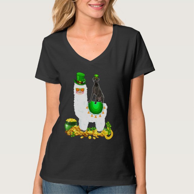 Camiseta Happy Patrick S Day Leprechaun Great Dane Riding L (Anverso)
