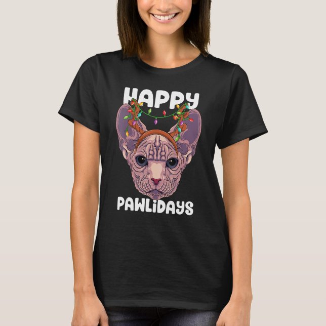 Camiseta Happy Pawlidays Sphynx Christmas Paw Cat Holidays (Anverso)