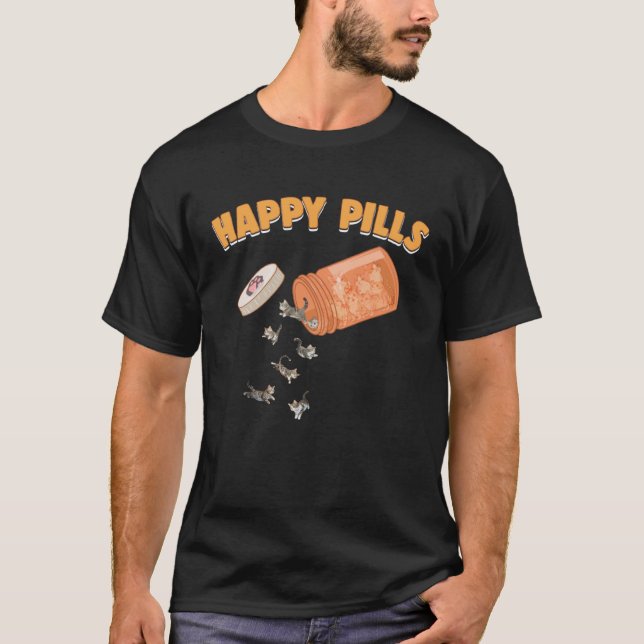 Camiseta Happy Pills American Shorthair Cat  Feline  Humor (Anverso)