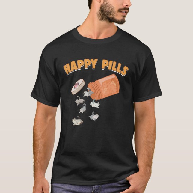 Camiseta Happy Pills British Shorthair Cat Feline Humor (Anverso)