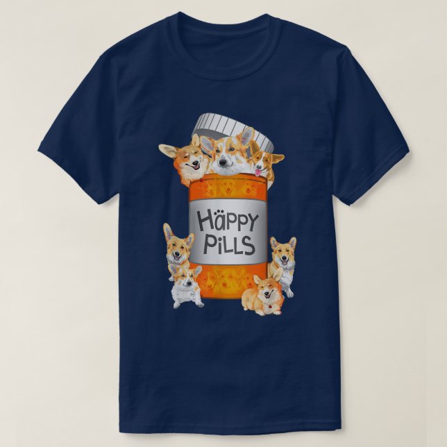 Camiseta Happy Pills Corgi (Diseño del anverso)