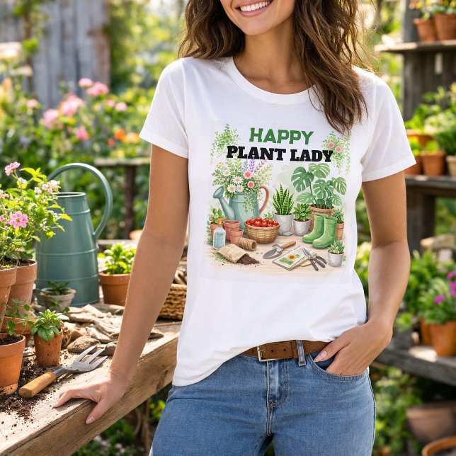 Camiseta Happy Plant Lady gardening  (Happy Plant Lady gardening T-Shirt. You can add your own text. For garden and plant lovers.)