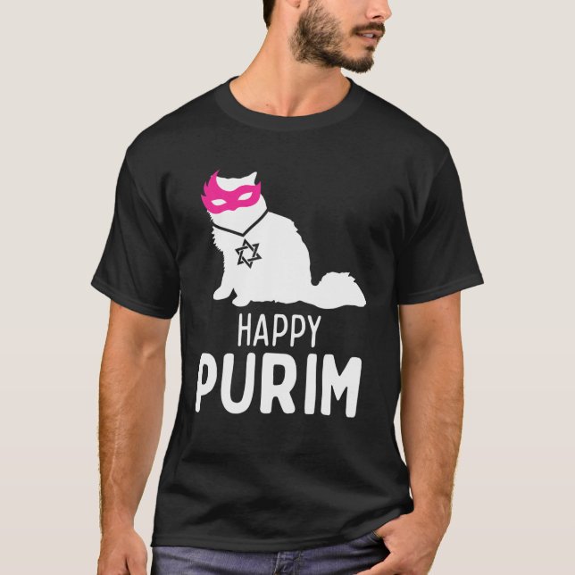 Camiseta Happy Purim Costume Idea Funny Cat Hebreo Hebreo H (Anverso)