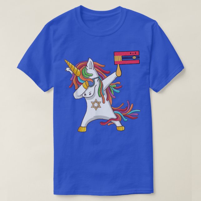Camiseta Happy Purim Day Costume Dabbing Unicorn Jewnicorn  (Diseño del anverso)