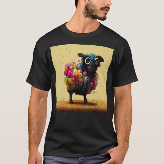 Camiseta Happy Rainbow Sheep Retro AI diseñado (Anverso)