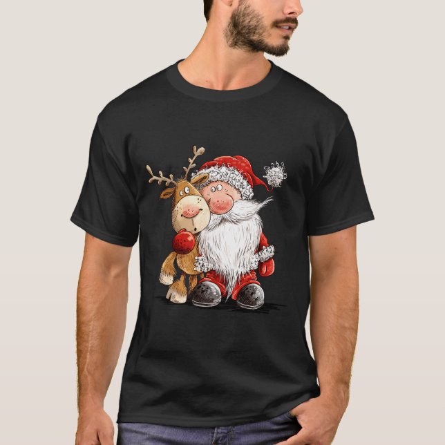 Camiseta Happy Reindeer And Santa Christmas Illustration Pr (Anverso)