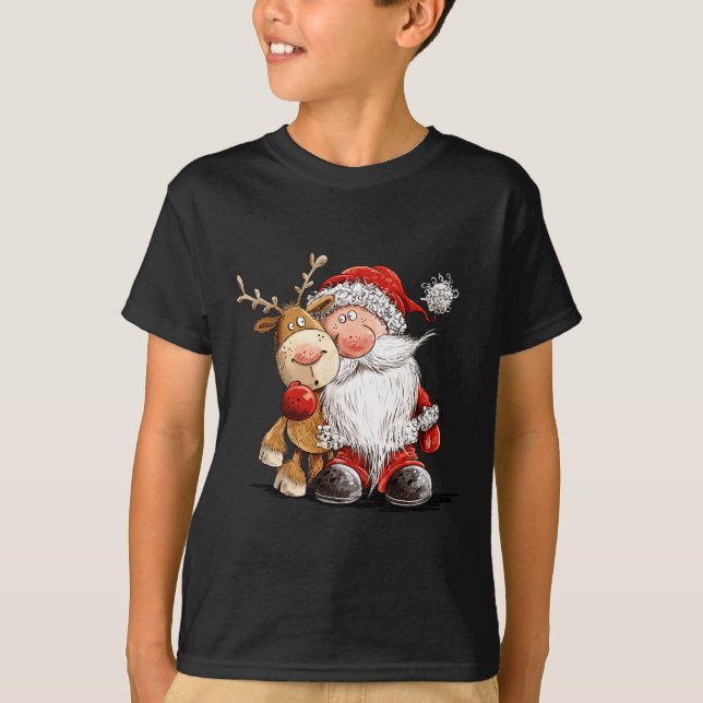 Camiseta Happy Reindeer And Santa Christmas Illustration Pr (Anverso)