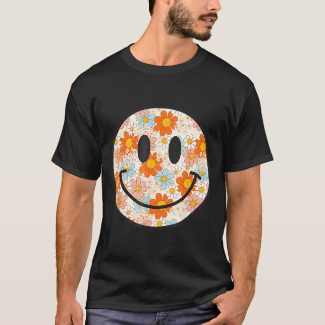 Camiseta Happy Retro Daisy Smile Face Preppy Aesthetic Men  (Anverso)