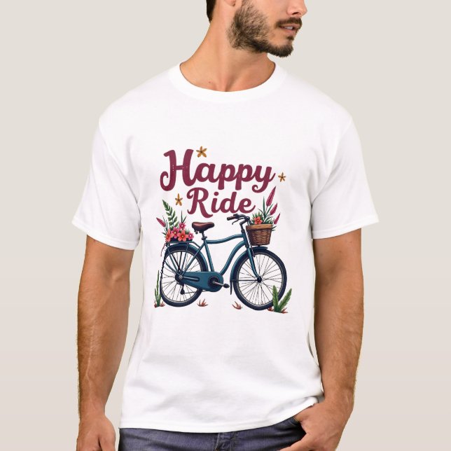 Camiseta "Happy Ride" - Arte de bicicleta de época (Anverso)